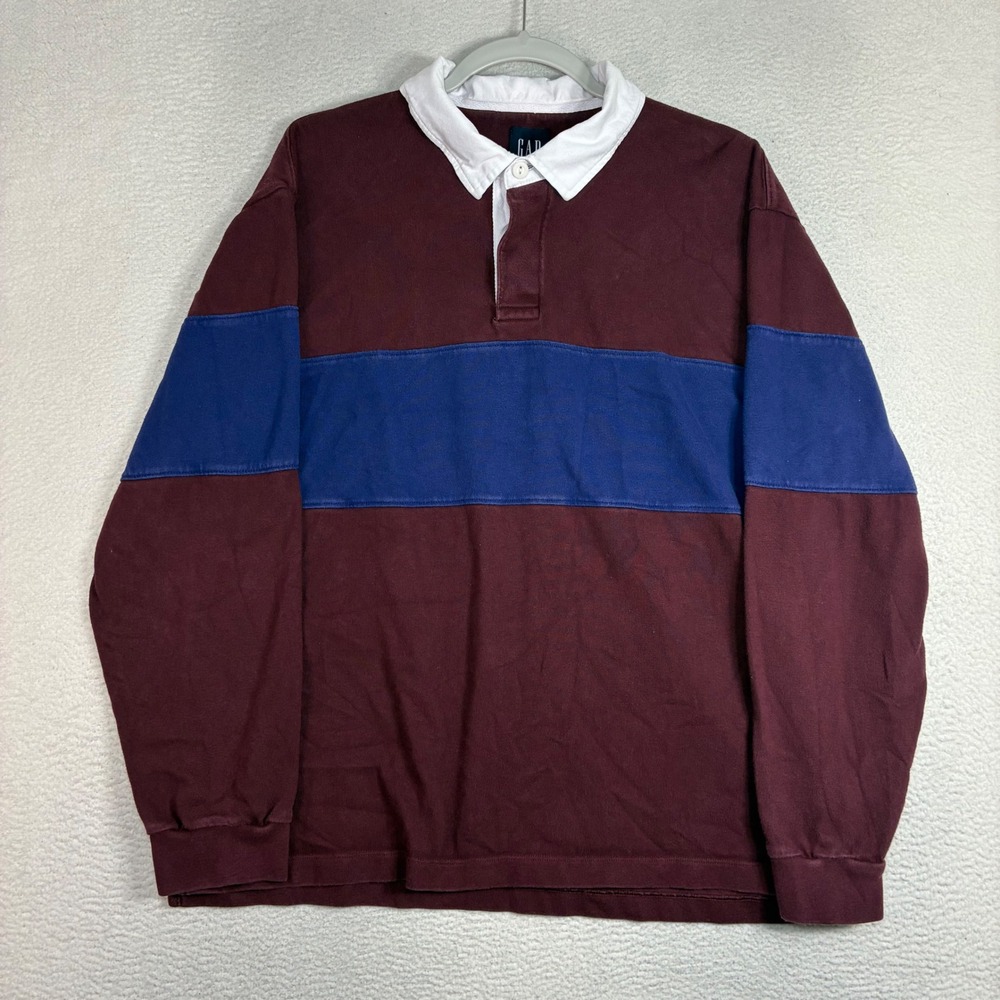 Vintage Gap Rugby Shirt Men L Maroon Blue Long Sleeve Preppy Colorblock Y2K